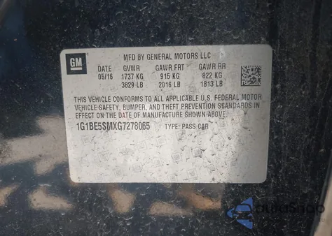 2016 Chevrolet Cruze Lt Auto from USA, damaged, VIN 1G1BE5SMXG7278065